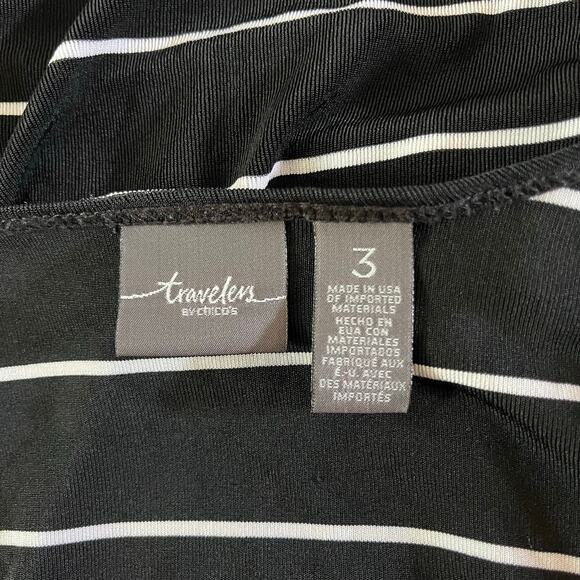 Chicos Black White Stripe Travelers Open Cardigan Sz 3 XL - Picture 4 of 5